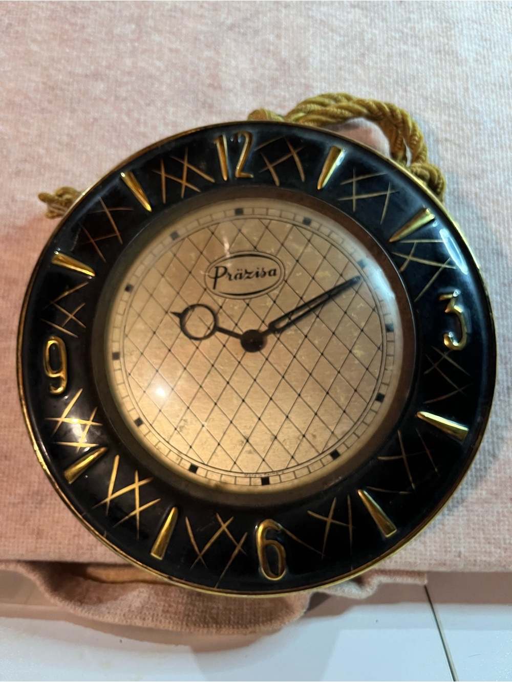 Vintage German Ceramic Black and Gold Wall Clock - Elegant Home Wall Decor